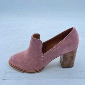 FSJ Pink Chunky High Heel Pumps Round Toe V Cut Slip On Loafers Vintage Shoes